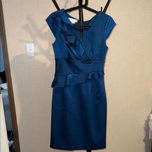 Kay Unger Teal Ruffle Mini Dress
